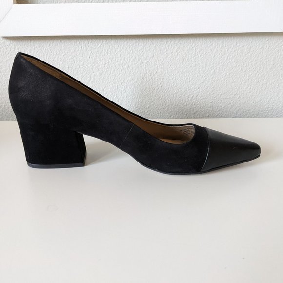 NWOT - STEVEN BY STEVE MADDEN- Joy Cap Toe Pump in Black Suede/Leather - Picture 4 of 6